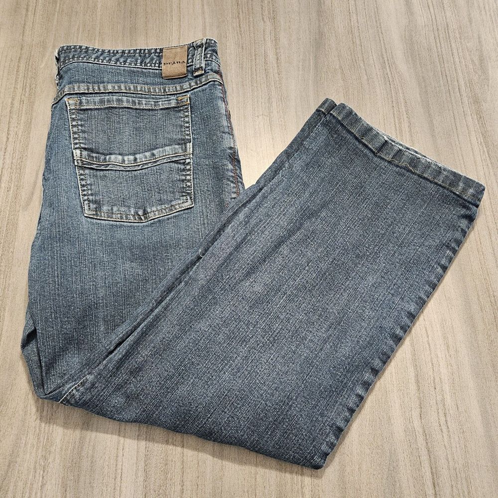 Prana Breathe Stone Wash Distressed‎ Straight Leg Denim Jeans Mens 36X28